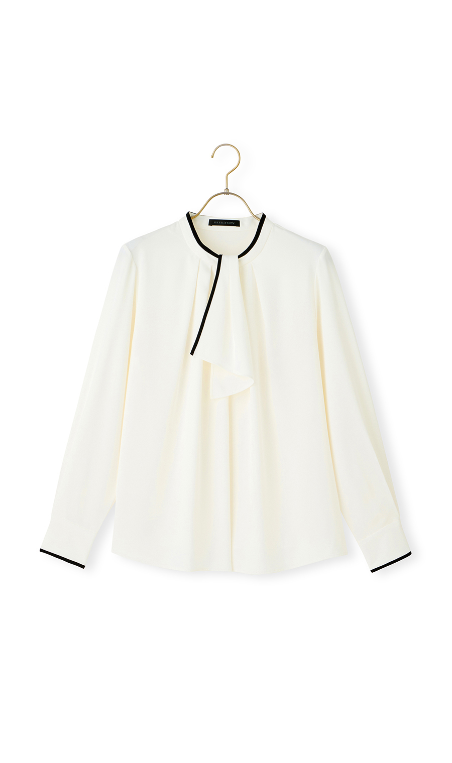 【週替わり_レディース】ライン配色フリルタイブラウス【長袖】【2WAY】 ホワイト S