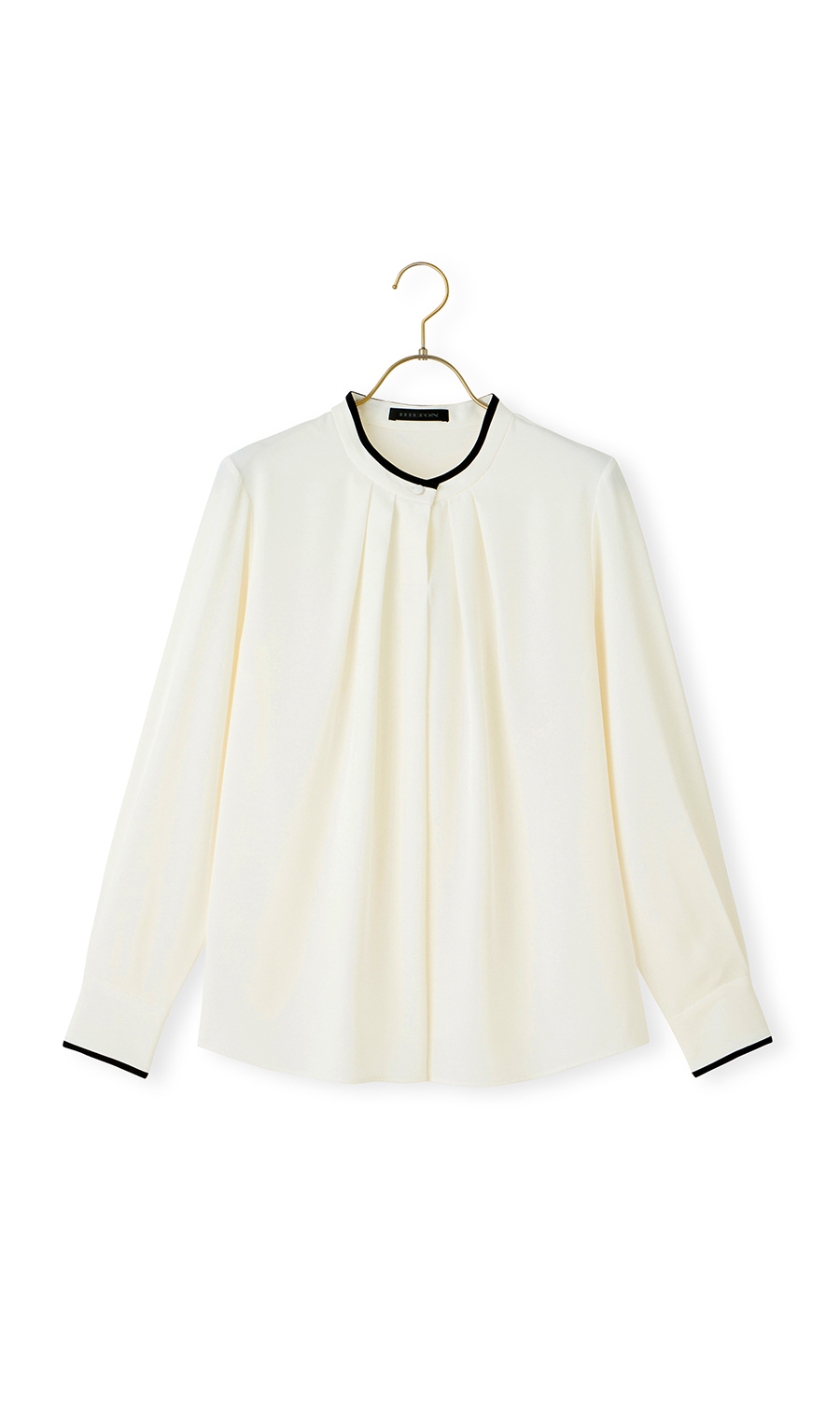 【週替わり_レディース】ライン配色フリルタイブラウス【長袖】【2WAY】 ホワイト S