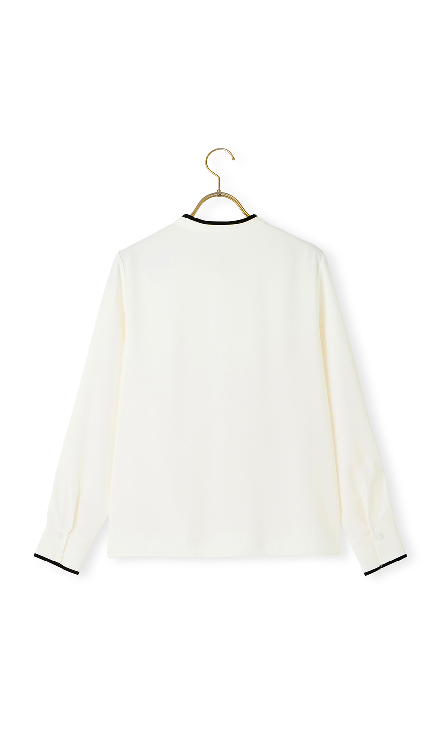 【週替わり_レディース】ライン配色フリルタイブラウス【長袖】【2WAY】 ホワイト S