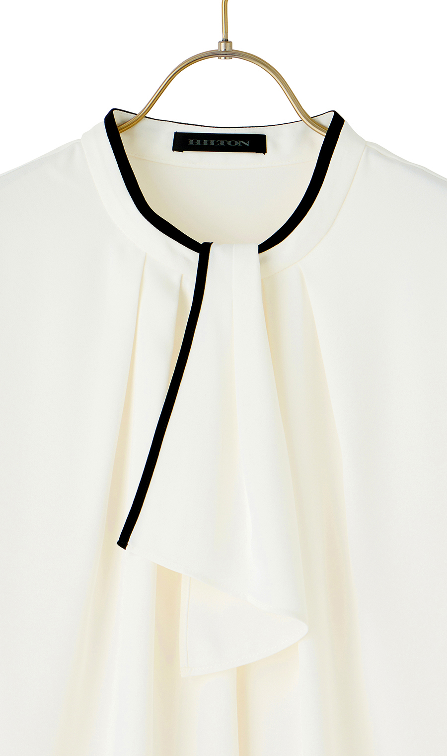 【週替わり_レディース】ライン配色フリルタイブラウス【長袖】【2WAY】 ホワイト S