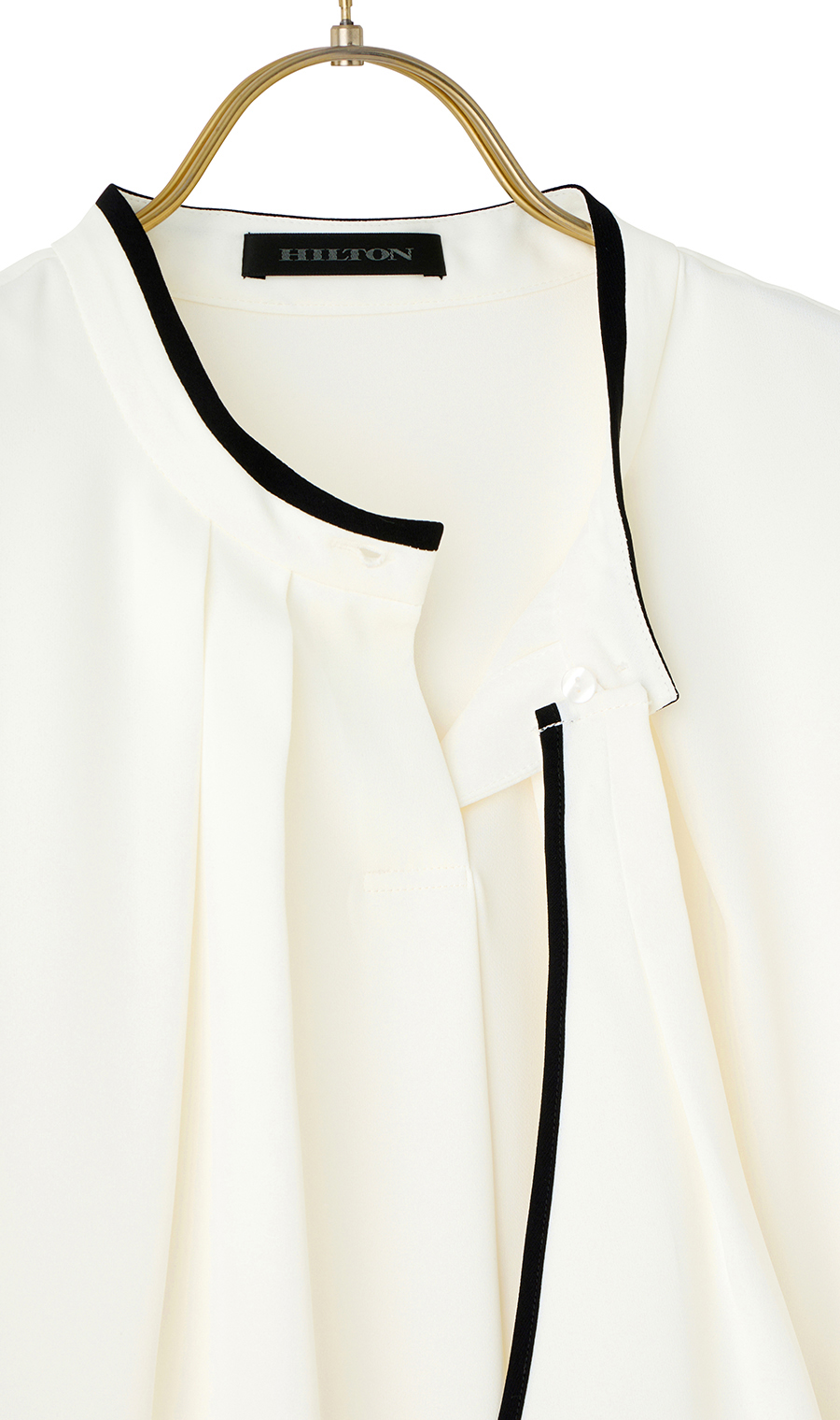 【週替わり_レディース】ライン配色フリルタイブラウス【長袖】【2WAY】 ホワイト S