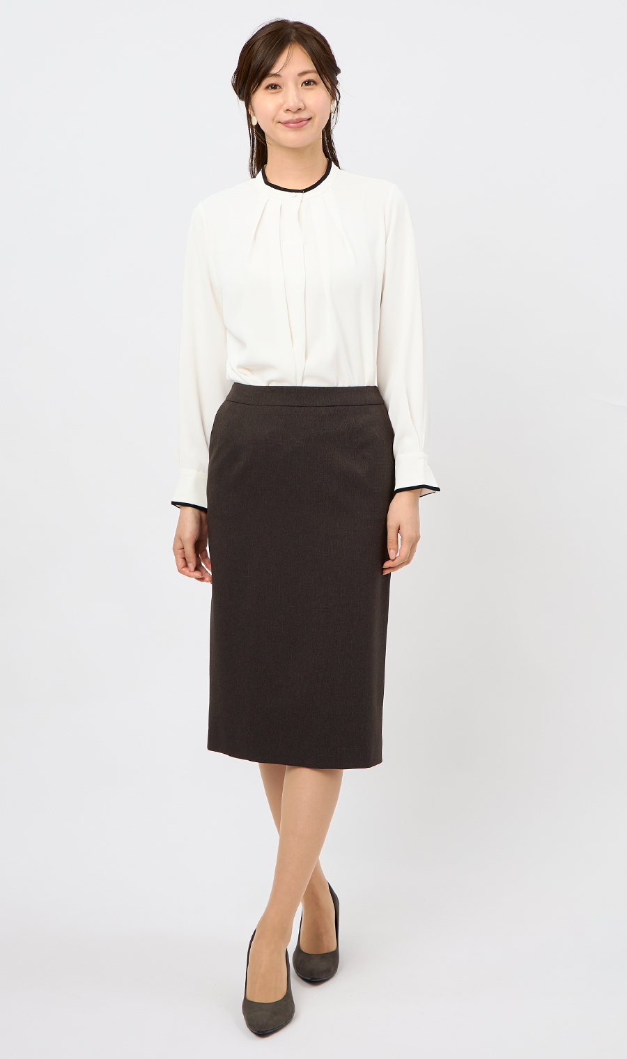 【週替わり_レディース】ライン配色フリルタイブラウス【長袖】【2WAY】 ホワイト S