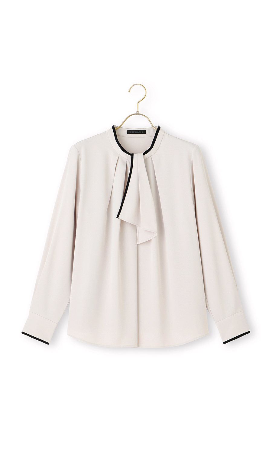 【週替わり_レディース】ライン配色フリルタイブラウス【長袖】【2WAY】 ベージュ S