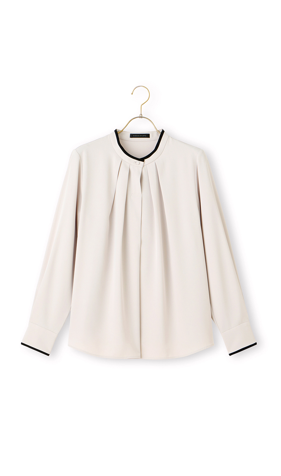 【週替わり_レディース】ライン配色フリルタイブラウス【長袖】【2WAY】 ベージュ S