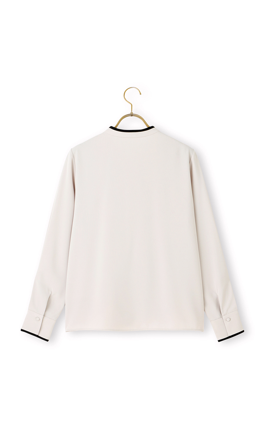 【週替わり_レディース】ライン配色フリルタイブラウス【長袖】【2WAY】 ベージュ S