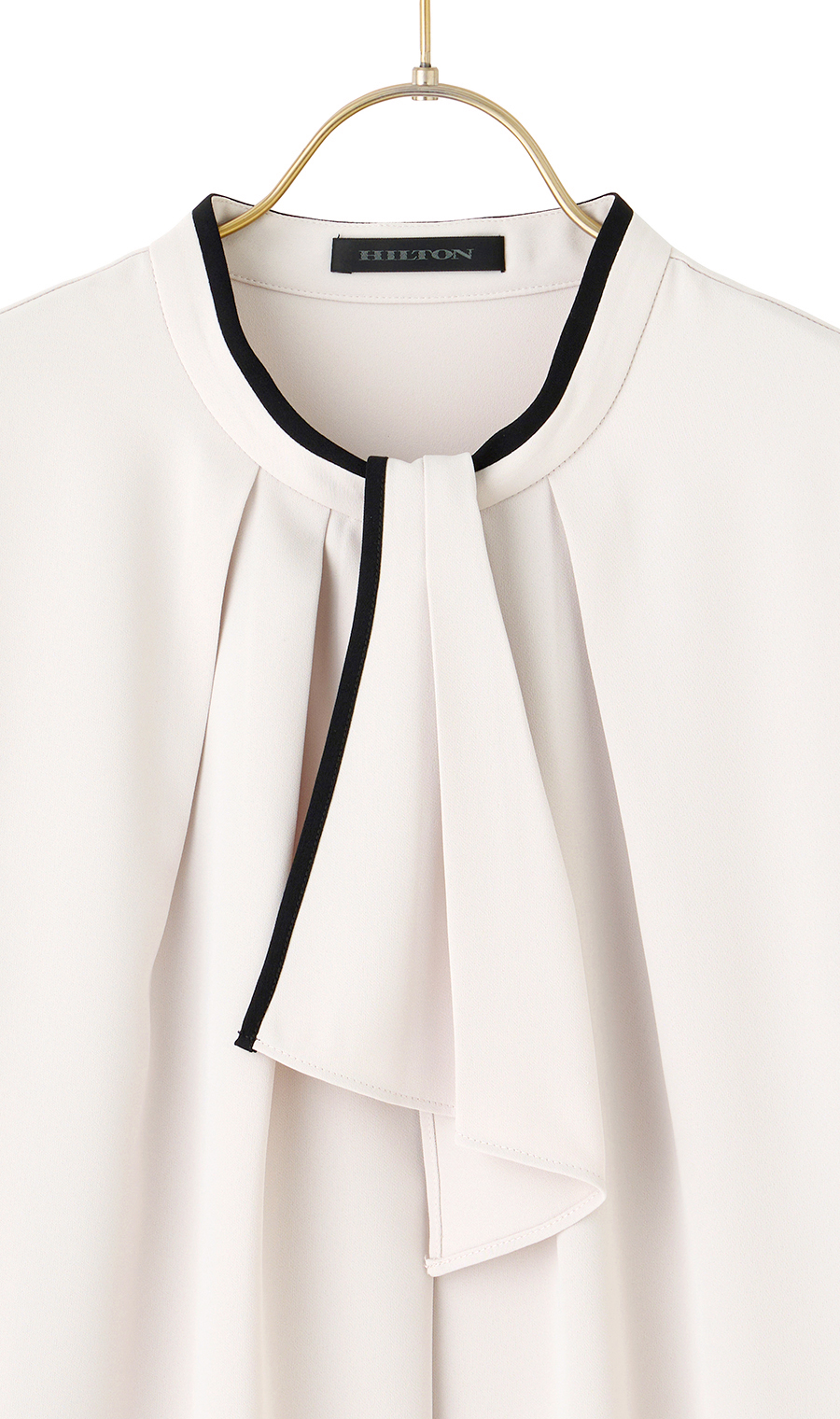 【週替わり_レディース】ライン配色フリルタイブラウス【長袖】【2WAY】 ベージュ S