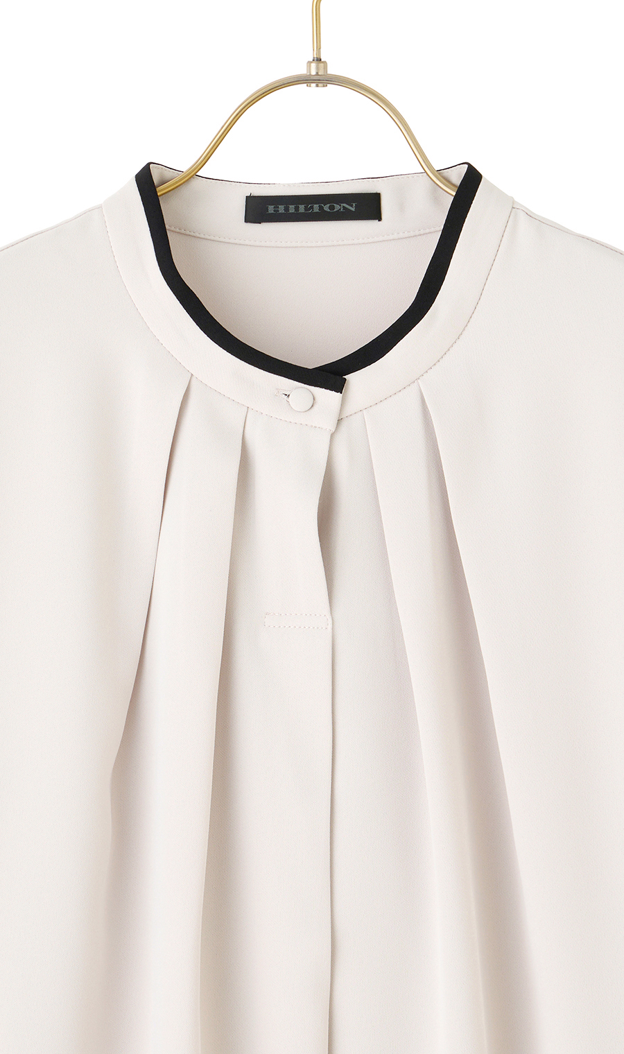 【週替わり_レディース】ライン配色フリルタイブラウス【長袖】【2WAY】 ベージュ S