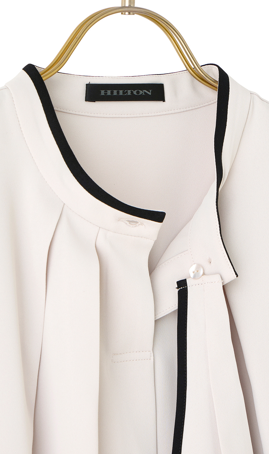 【週替わり_レディース】ライン配色フリルタイブラウス【長袖】【2WAY】 ベージュ S