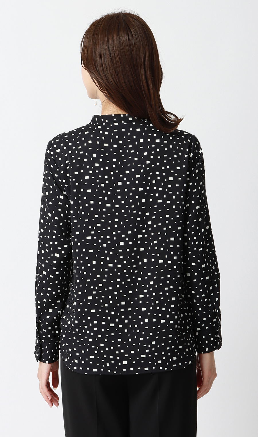 【週替わり_レディース】プリントバンドカラーリボンブラウス【長袖】 ブラック S