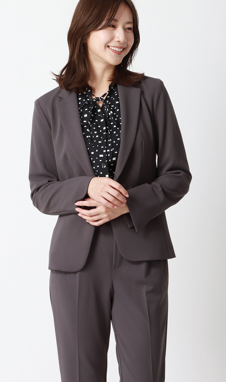 【週替わり_レディース】プリントバンドカラーリボンブラウス【長袖】 ブラック S