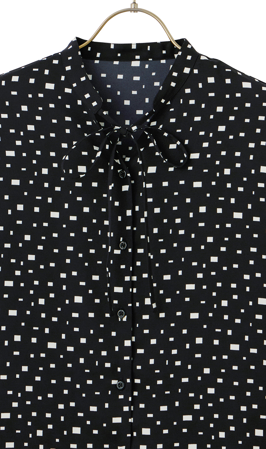 【週替わり_レディース】プリントバンドカラーリボンブラウス【長袖】 ブラック S