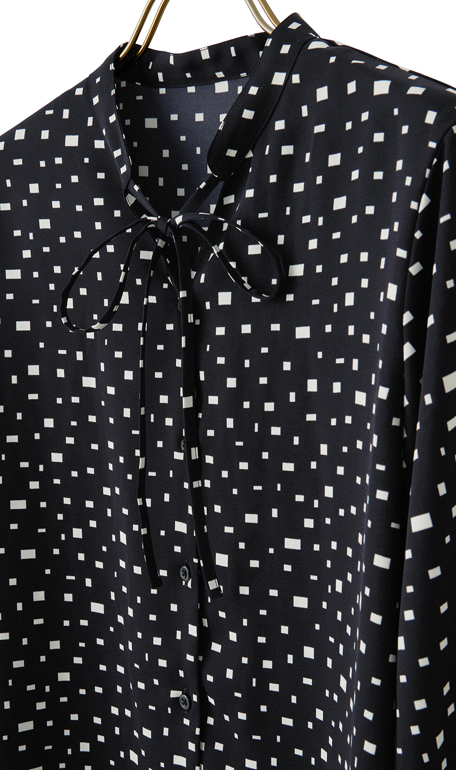 【週替わり_レディース】プリントバンドカラーリボンブラウス【長袖】 ブラック S