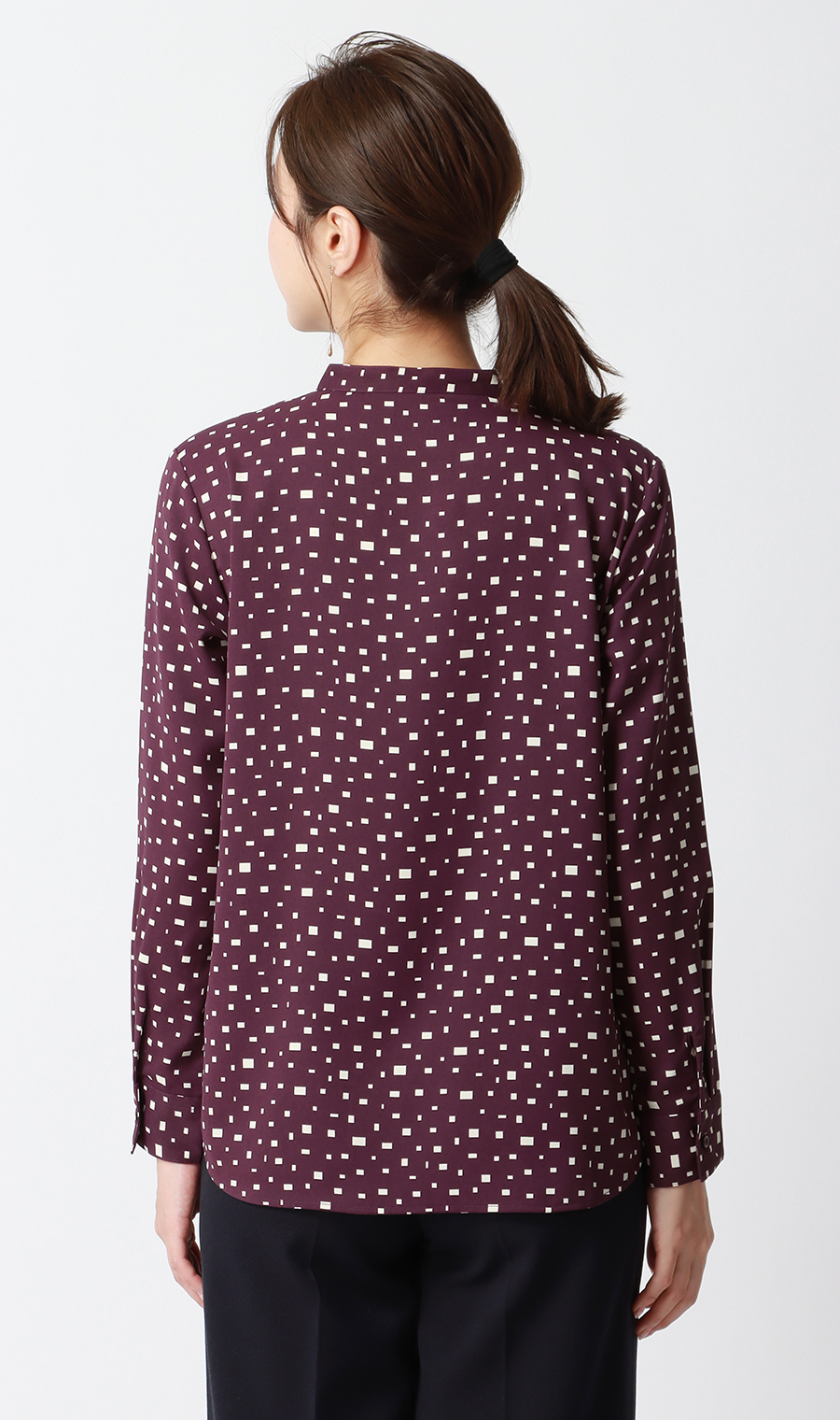 【週替わり_レディース】プリントバンドカラーリボンブラウス【長袖】 ワイン S