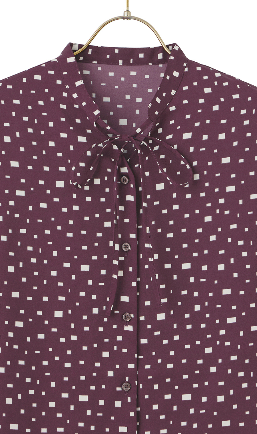 【週替わり_レディース】プリントバンドカラーリボンブラウス【長袖】 ワイン S