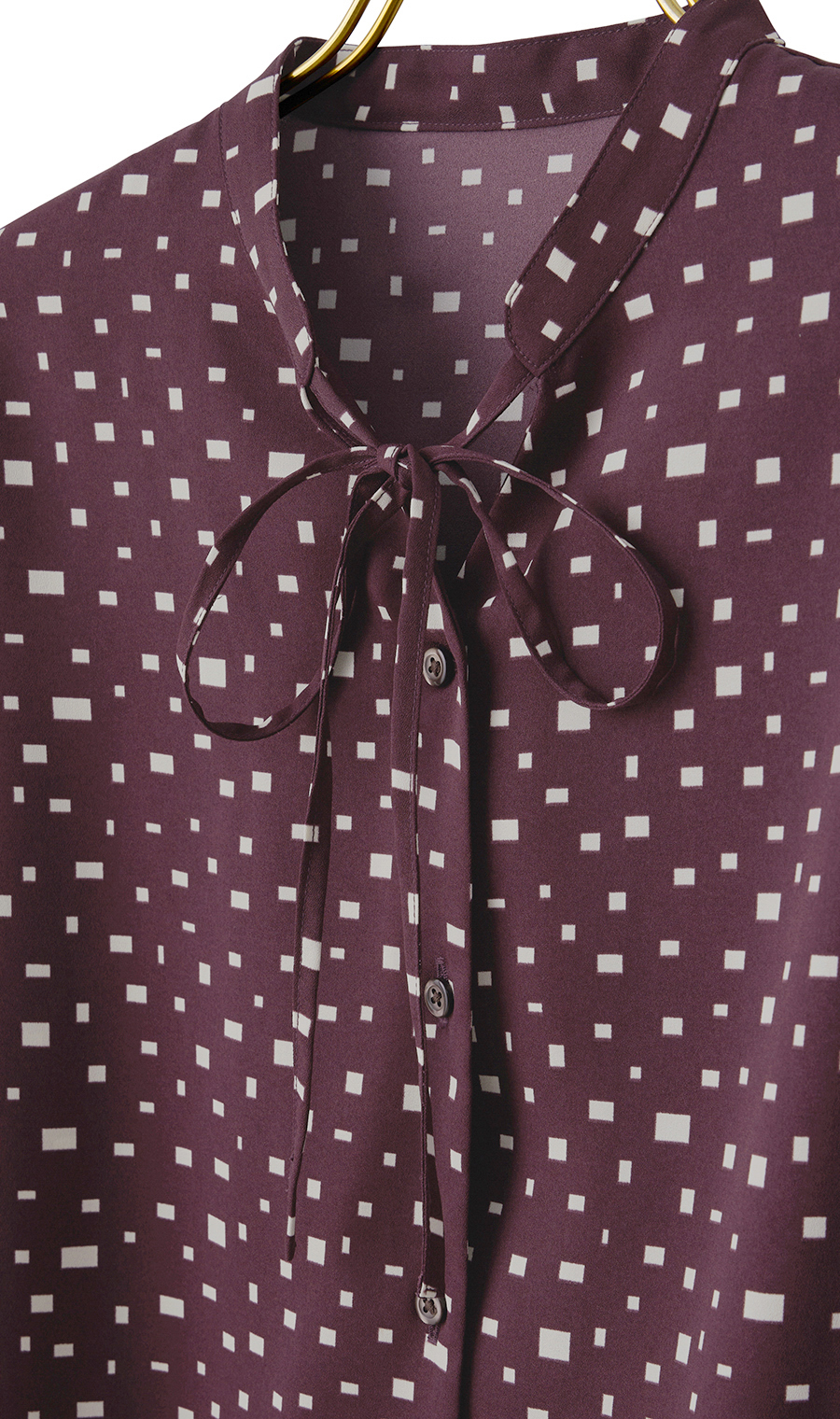 【週替わり_レディース】プリントバンドカラーリボンブラウス【長袖】 ワイン S