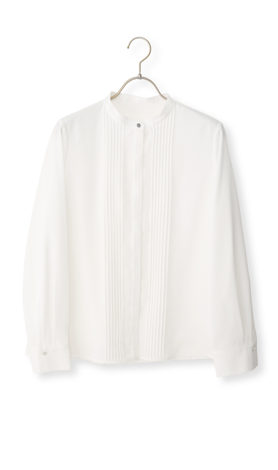 バンドカラーピンタックブラウス【長袖】 ホワイト S