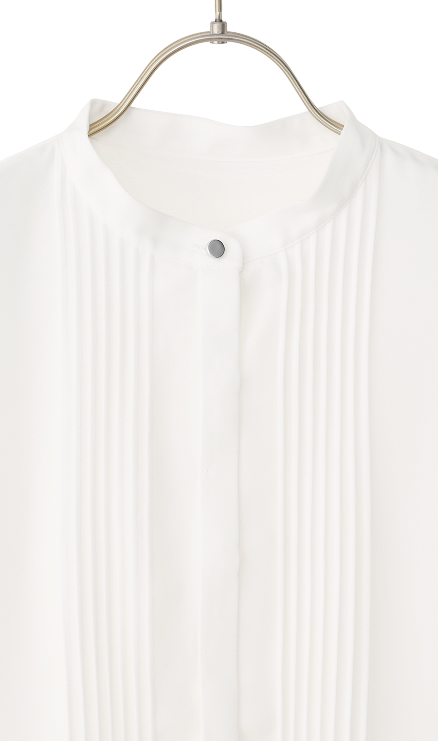 バンドカラーピンタックブラウス【長袖】 ホワイト S