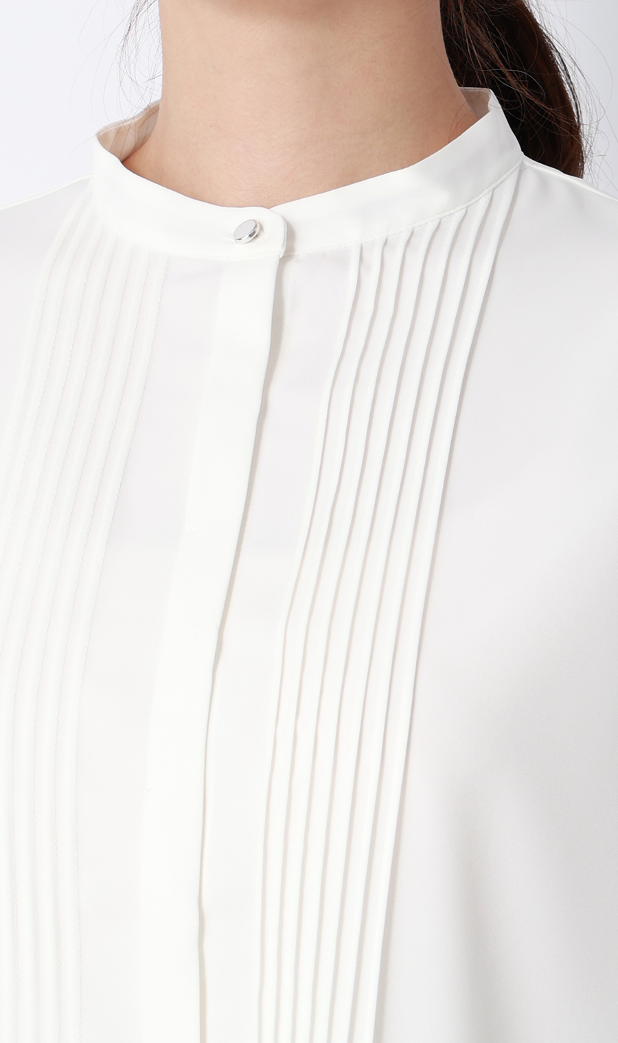 バンドカラーピンタックブラウス【長袖】 ホワイト S