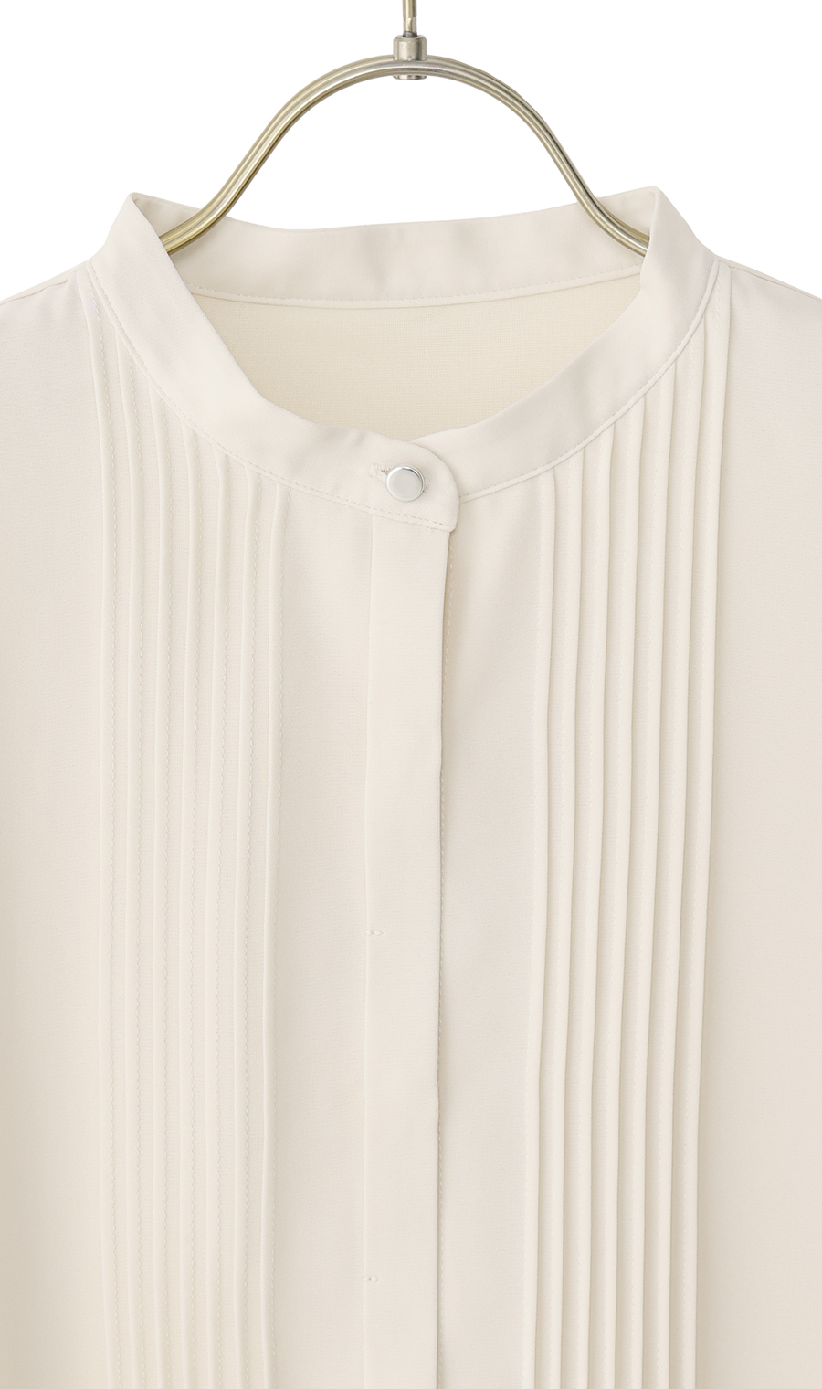 バンドカラーピンタックブラウス【長袖】 ベージュ S