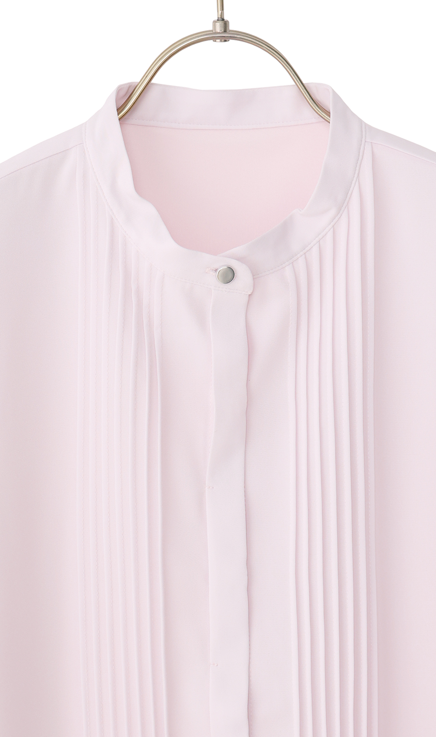 バンドカラーピンタックブラウス【長袖】 ピンク S