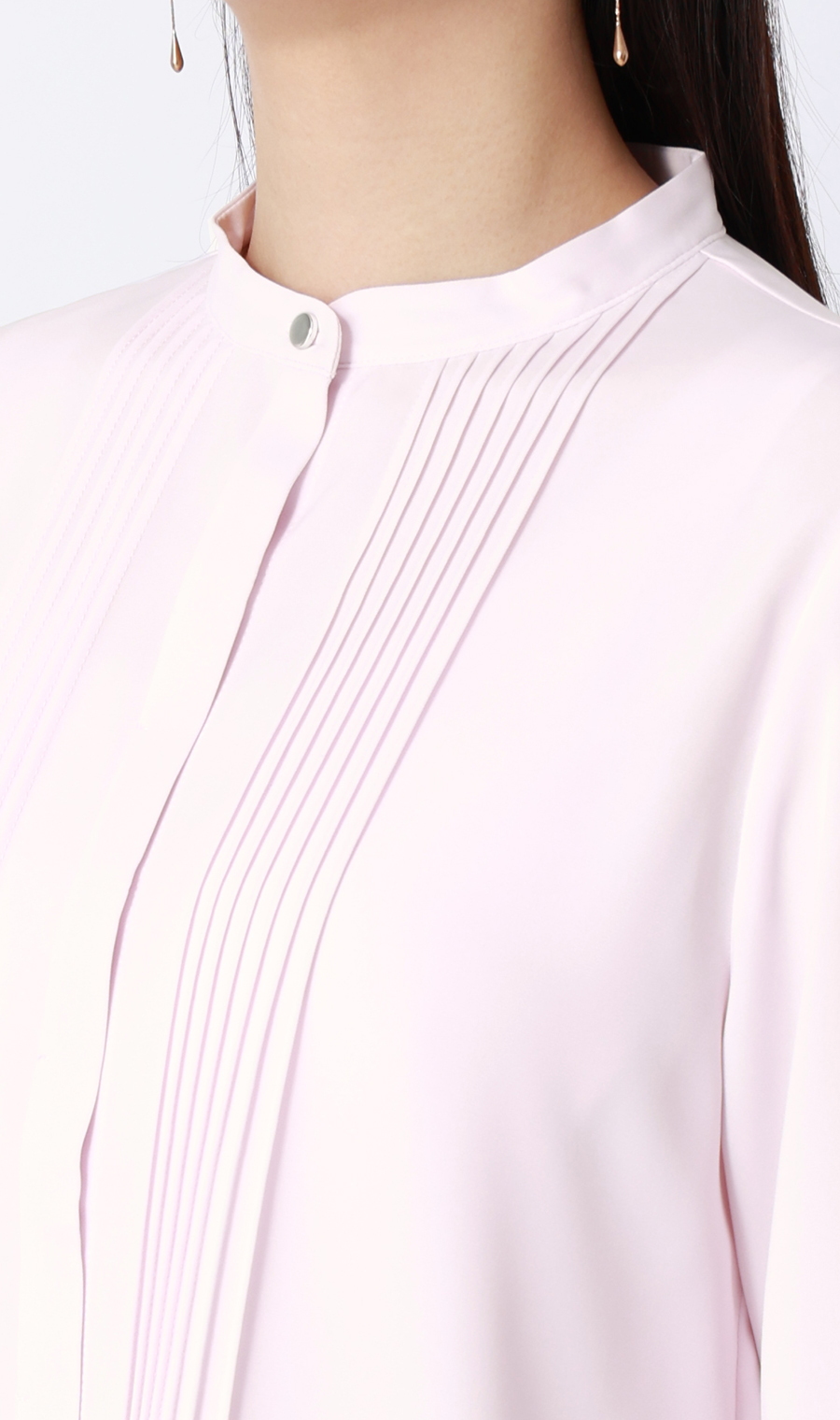 バンドカラーピンタックブラウス【長袖】 ピンク S