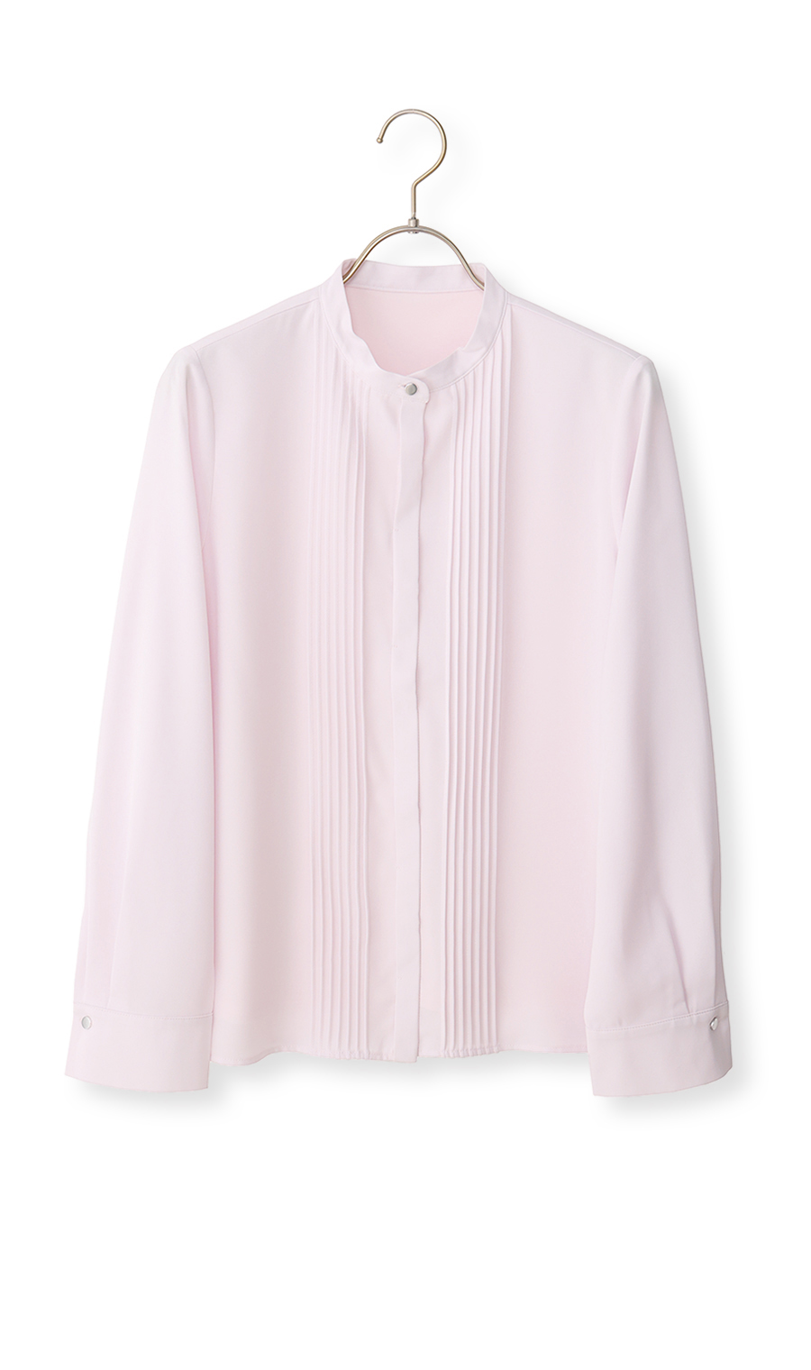 バンドカラーピンタックブラウス【長袖】 ピンク S