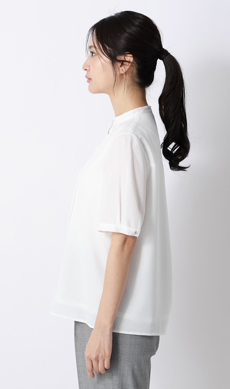 ピンタックブラウス【半袖】 ホワイト S