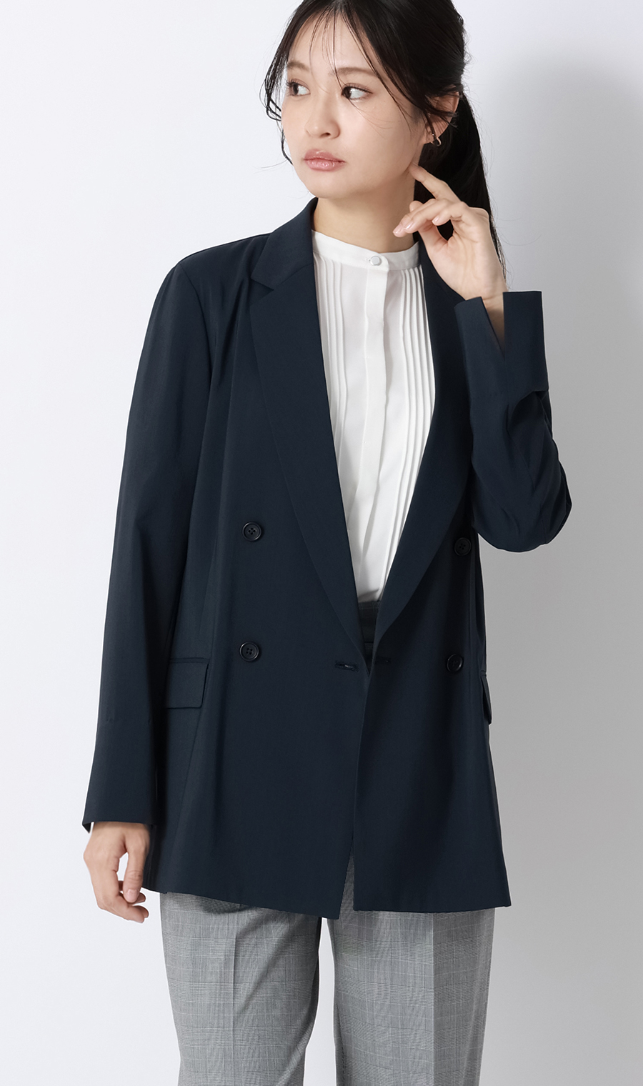 ピンタックブラウス【半袖】 ホワイト S