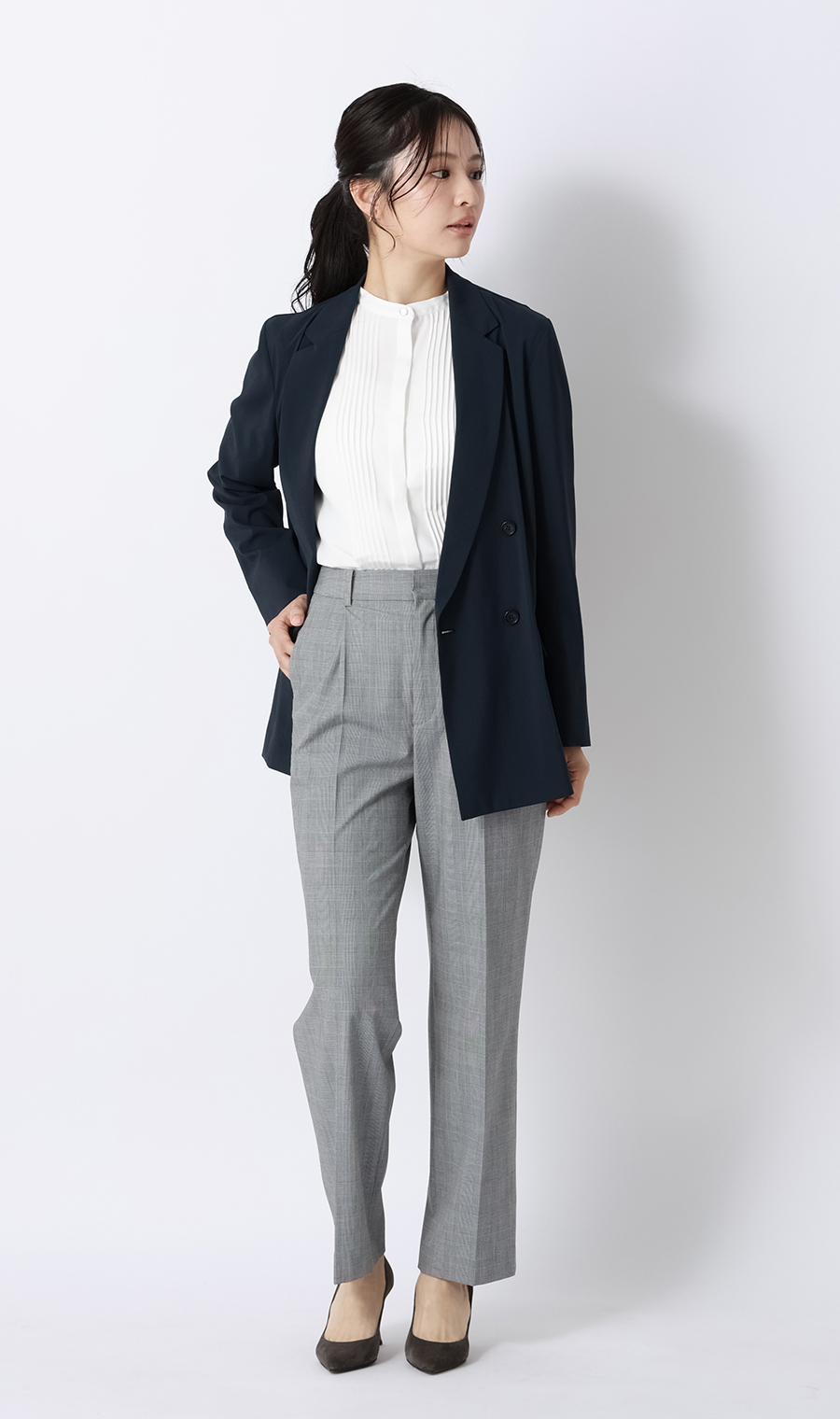 ピンタックブラウス【半袖】 ホワイト S