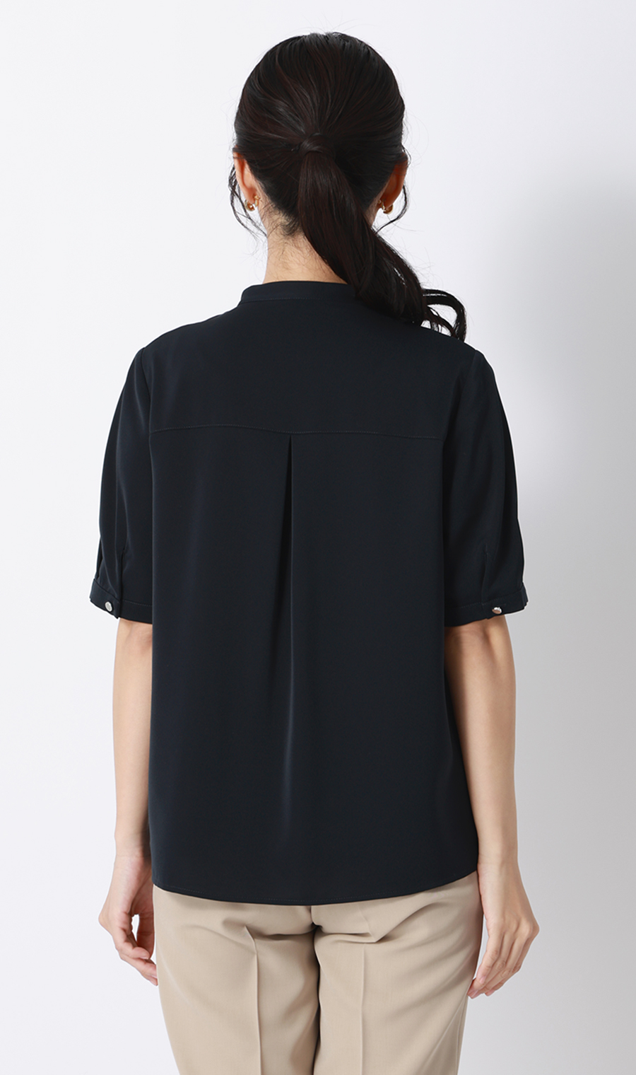 ピンタックブラウス【半袖】 ネイビー S