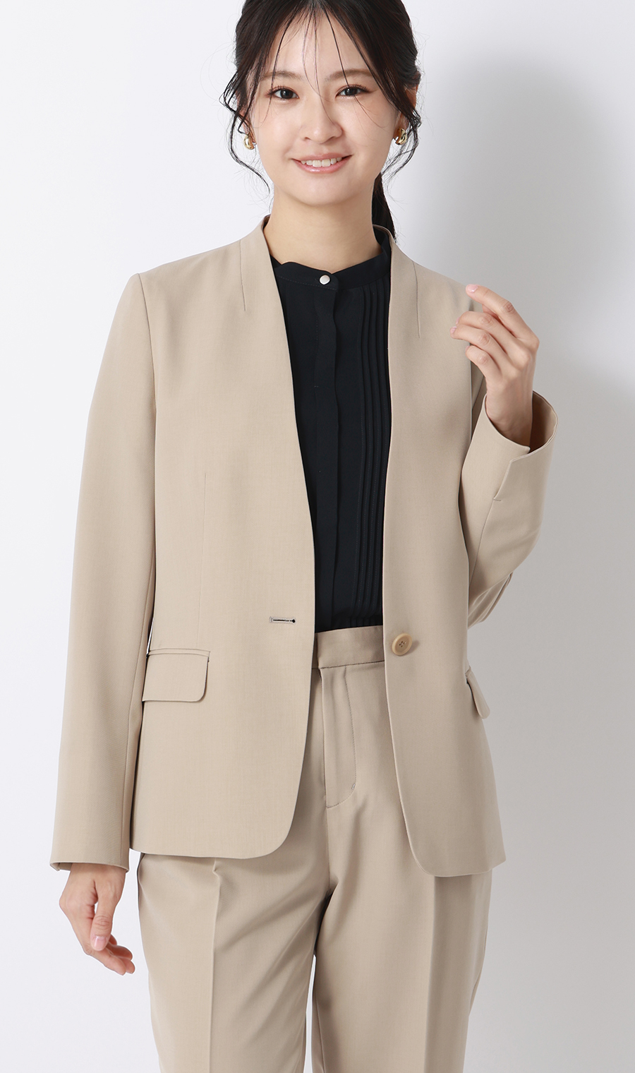 ピンタックブラウス【半袖】 ネイビー S