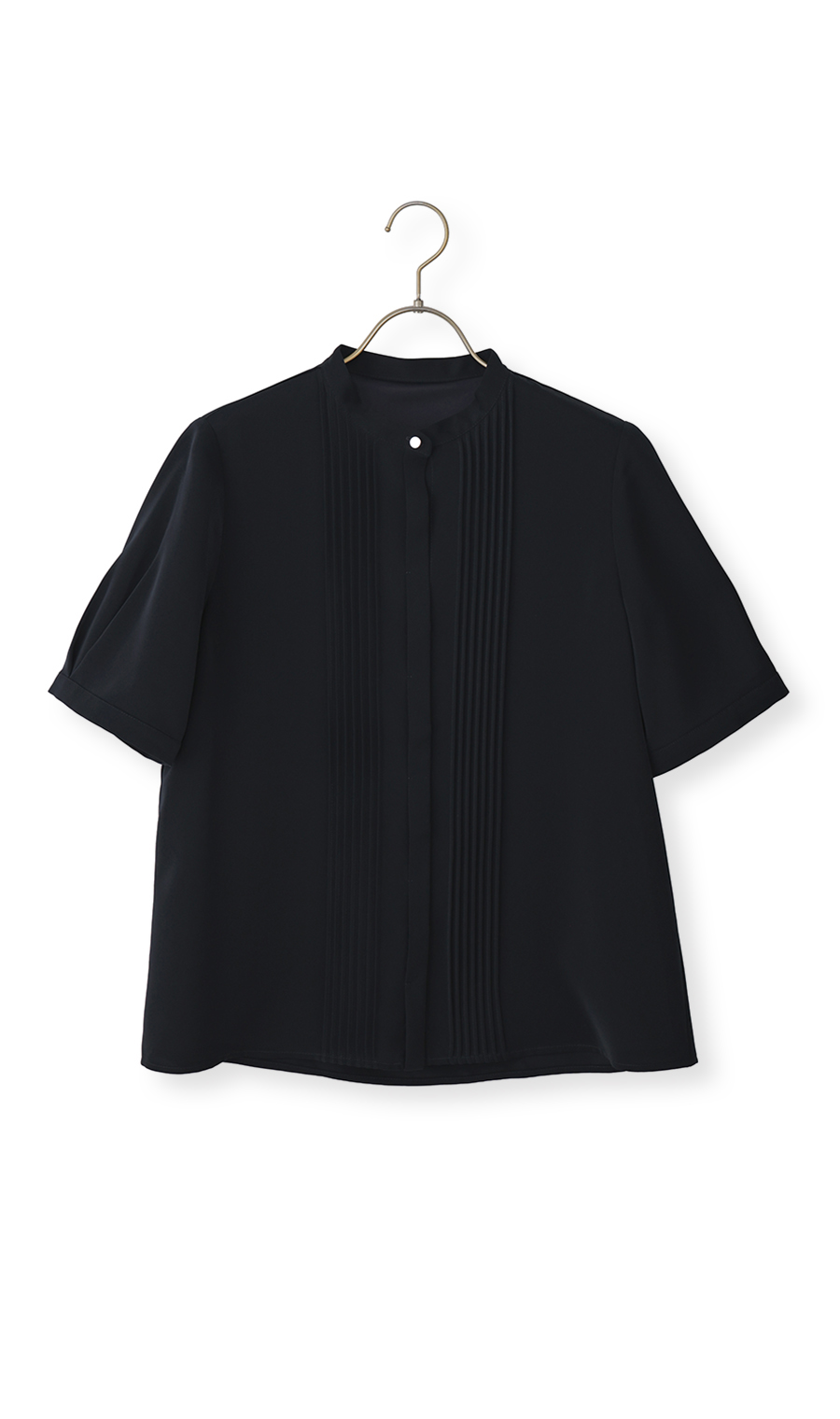 ピンタックブラウス【半袖】 ネイビー S