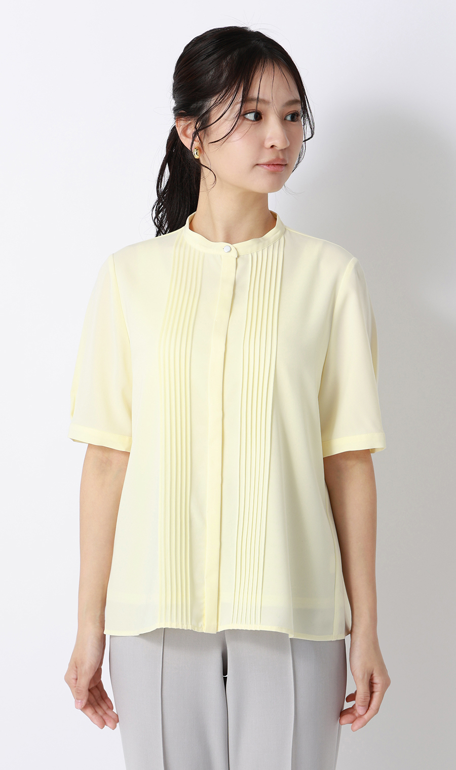ピンタックブラウス【半袖】 イエロー S