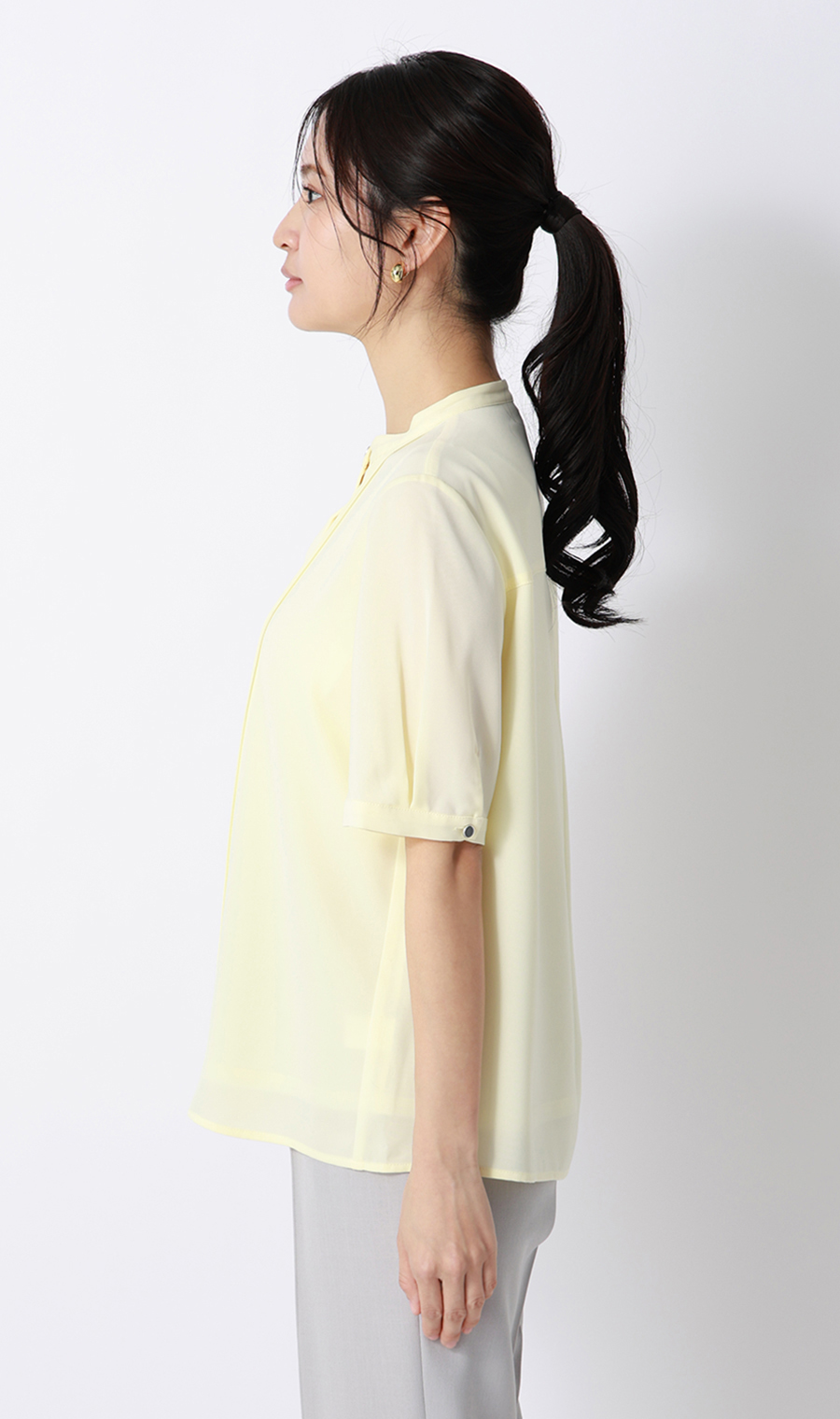 ピンタックブラウス【半袖】 イエロー S