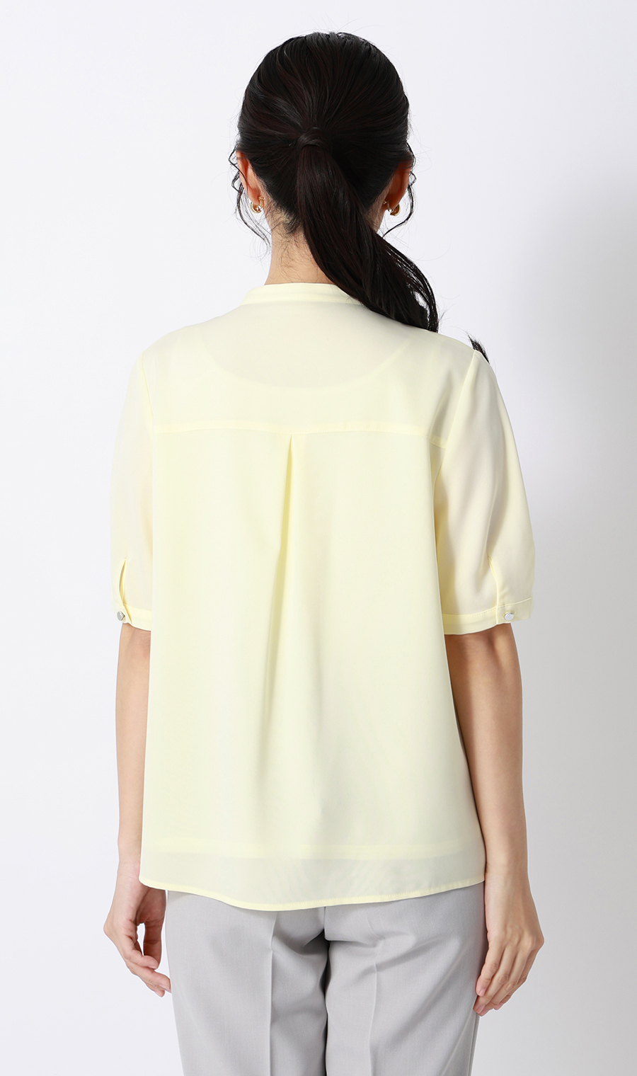 ピンタックブラウス【半袖】 イエロー S