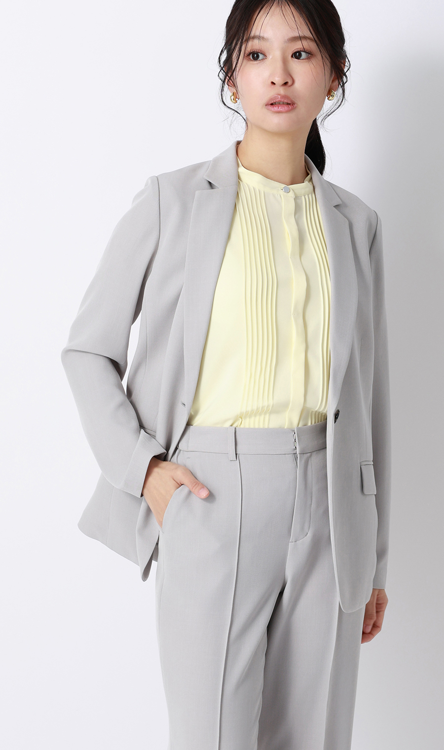 ピンタックブラウス【半袖】 イエロー S