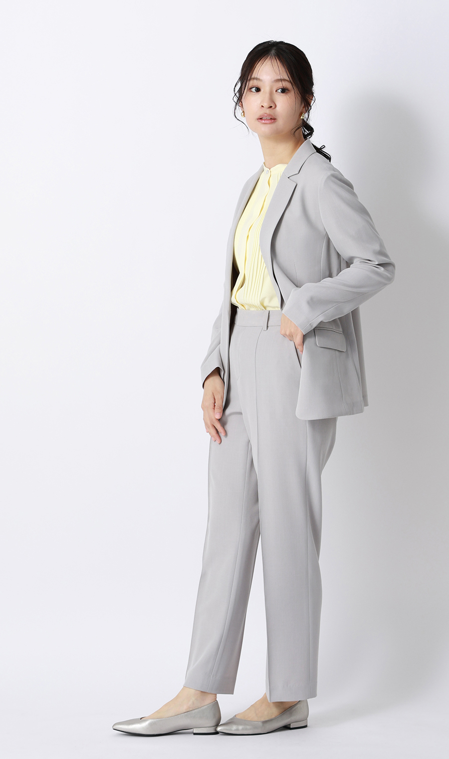 ピンタックブラウス【半袖】 イエロー S