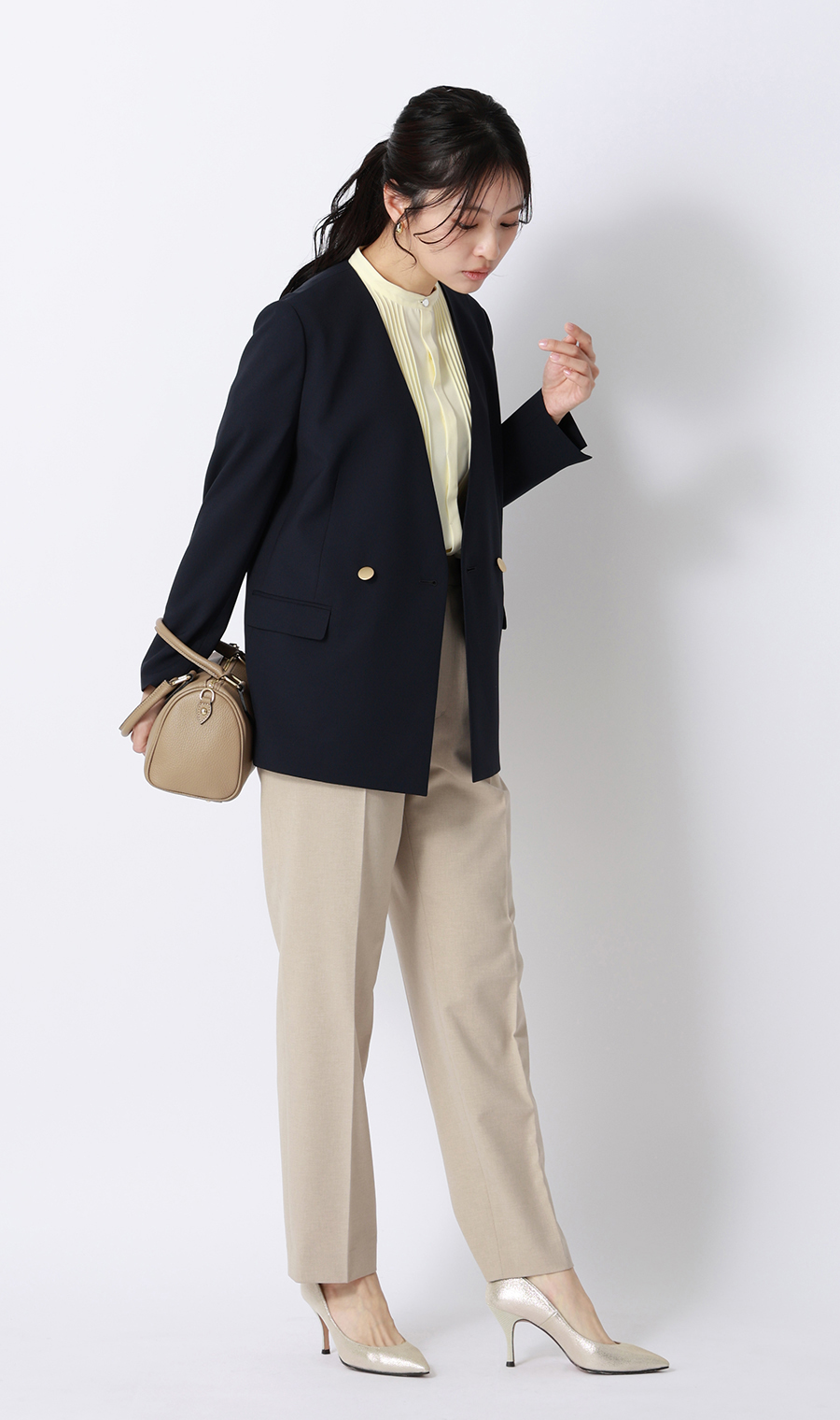 ピンタックブラウス【半袖】 イエロー S