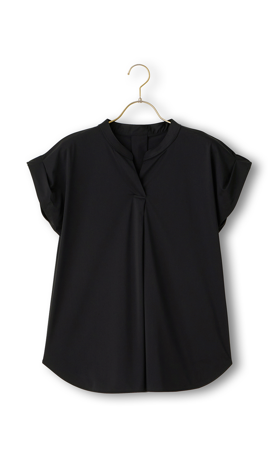 バンドカラースキッパーブラウス《フレンチスリーブ》 ブラック M