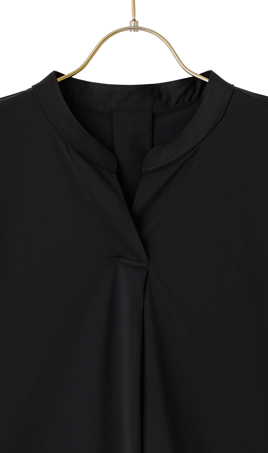 バンドカラースキッパーブラウス《フレンチスリーブ》 ブラック M