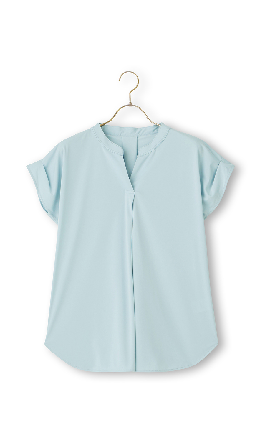 バンドカラースキッパーブラウス《フレンチスリーブ》 サックス M