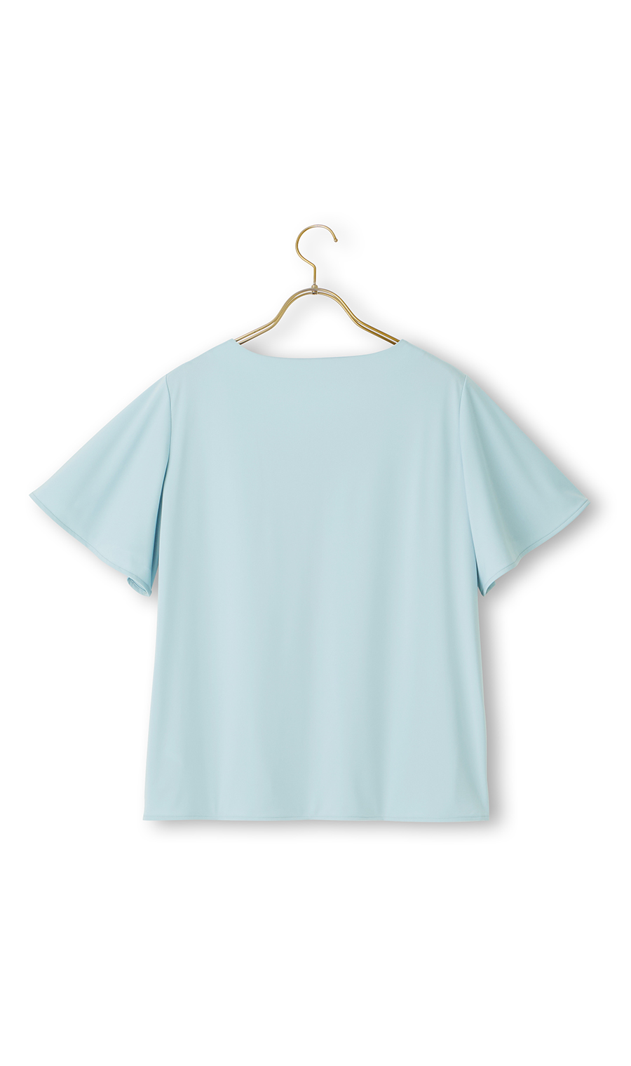 パールボタン付きキーネックブラウス《半袖》 サックス M