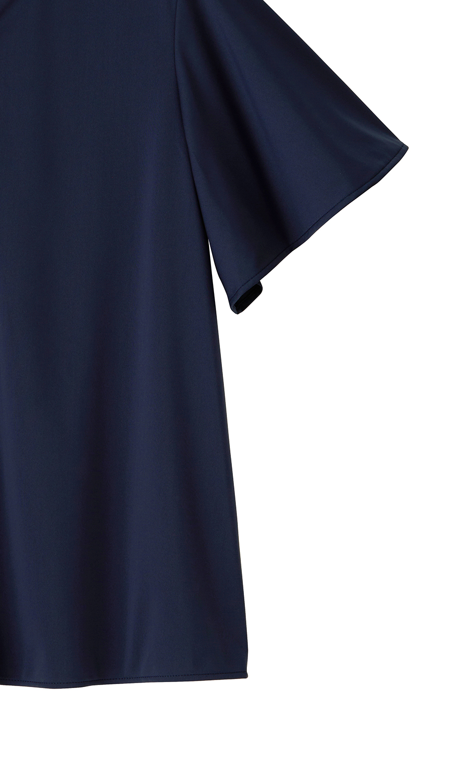 パールボタン付きキーネックブラウス《半袖》 ネイビー M