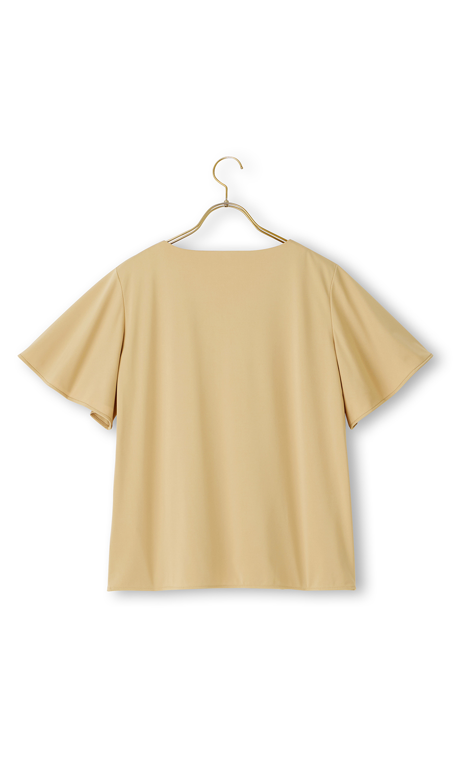 パールボタン付きキーネックブラウス《半袖》 ベージュ M