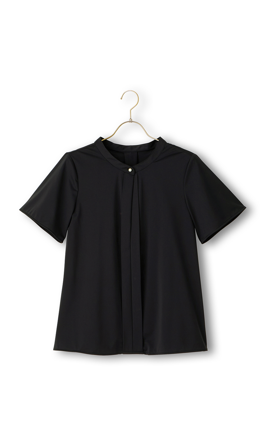 パールボタン付き前身タックブラウス《半袖》 ブラック M