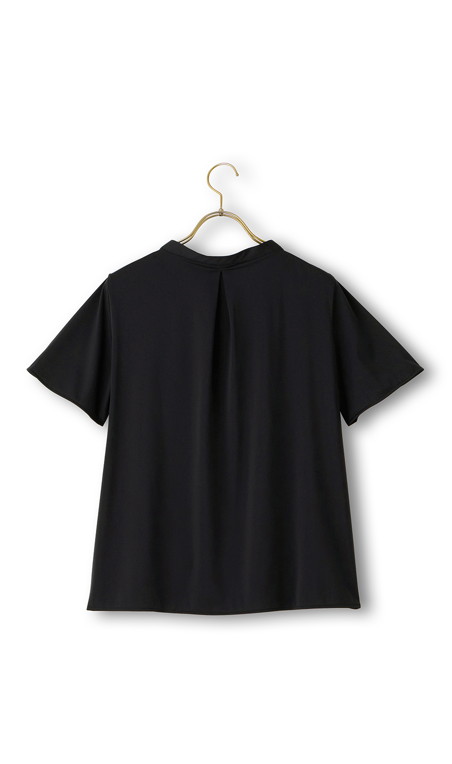 パールボタン付き前身タックブラウス《半袖》 ブラック M