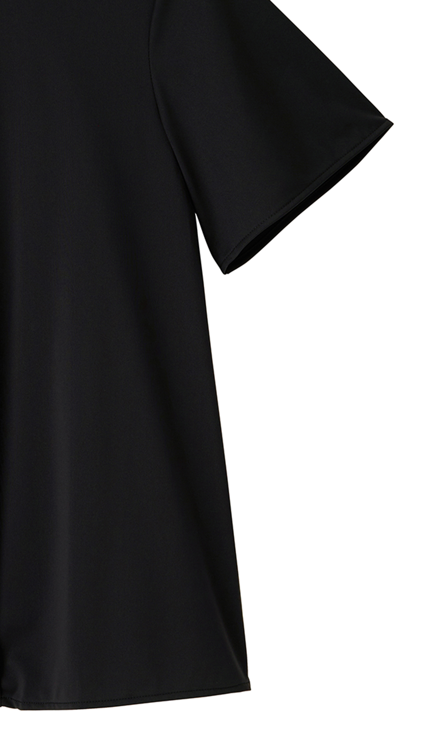 パールボタン付き前身タックブラウス《半袖》 ブラック M