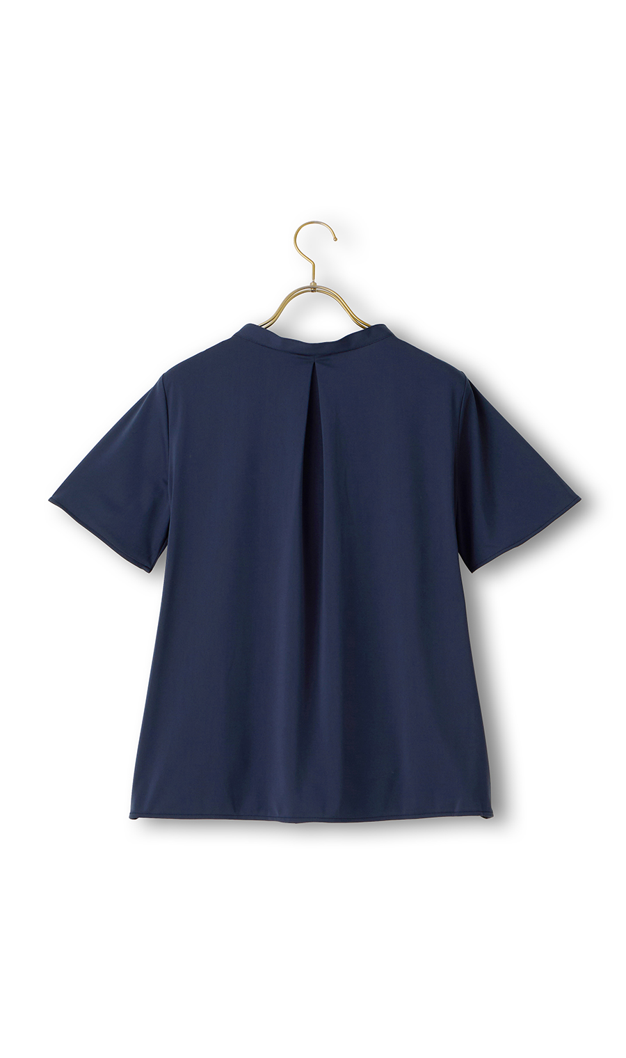 パールボタン付き前身タックブラウス《半袖》 ネイビー M