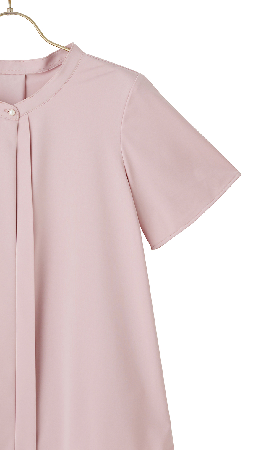 パールボタン付き前身タックブラウス《半袖》 ピンク M