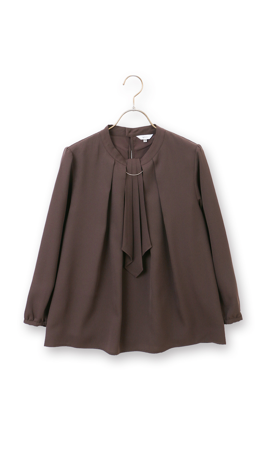 名品アクセサリー付きボウタイブラウス【4WAY】【9分袖】 ブラウン S